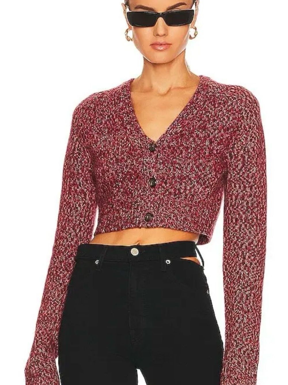 Helmut Lang Mouline Wool Cashmere Blend Cropped Cardigan Sweater Size M
